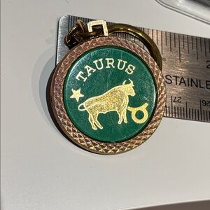 Vintage Taurus Keyring Green and Gold Signed “HIT” USA